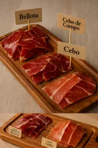 Plato de jamón ibérico de bellota 100% cortado en lonchas finas de Venta La Colilla.