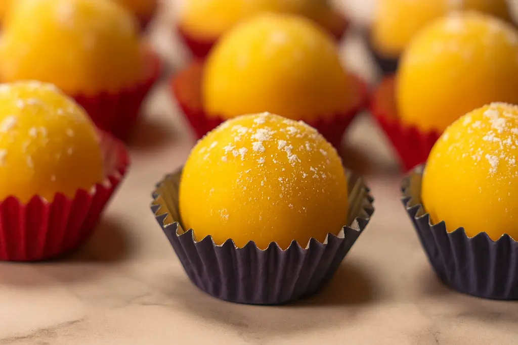Primer plano de las tradicionales Yemas de Santa Teresa, el dulce más icónico de la repostería de Ávila.